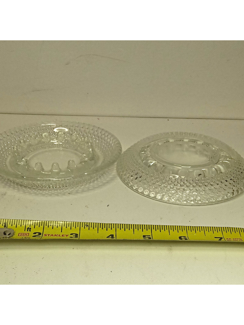 Vintage Anchor Hocking Sure-Snuff Clear Glass Ashtrays Diamond Point Pair 6"